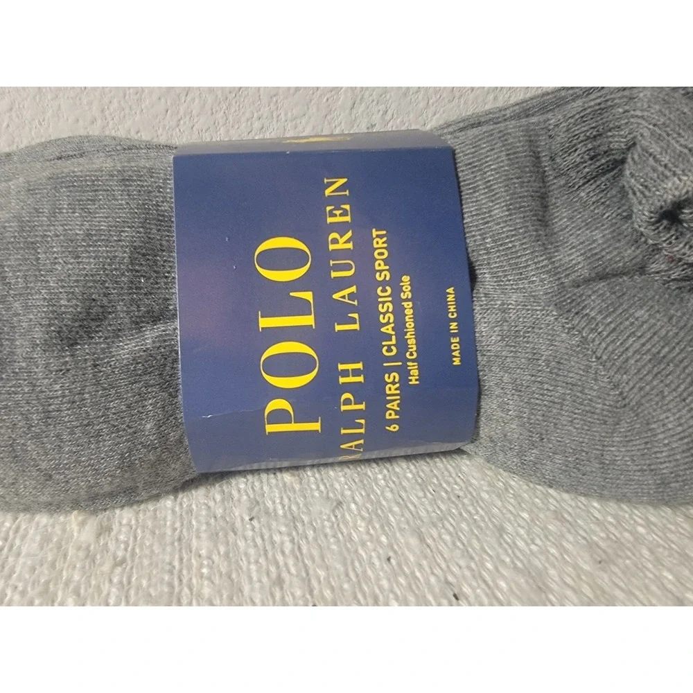 Polo Ralph Lauren MEN 6-Pack‎ Socks GRAY QUARTER Classic Sport Half Cushion Sole